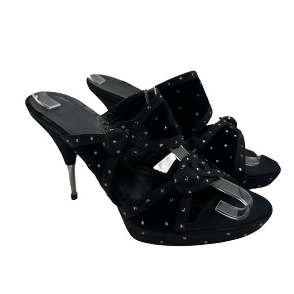 Vintage Y2K Stella McCartney Rhinestone Black Velvet Evening Heels Shoes Size 39 - Picture 10 of 12